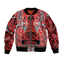 Aotearoa Iwi Ngapuhi Bomber Jacket Maori Wharenui House Tribal Pattern LT9 Unisex Red - Polynesian Pride
