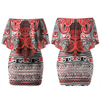Aotearoa Iwi Ngapuhi Couples Matching Off Shoulder Short Dress and Long Sleeve Button Shirt Maori Wharenui House Tribal Pattern LT9 - Polynesian Pride
