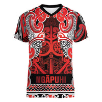 Aotearoa Iwi Ngapuhi Women V-Neck T-Shirt Maori Wharenui House Tribal Pattern LT9 Female Red - Polynesian Pride