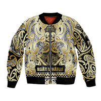 Aotearoa Iwi Ngati Whatua Sleeve Zip Bomber Jacket Maori Wharenui House Tribal Pattern LT9 Unisex Gold - Polynesian Pride