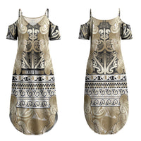 Aotearoa Iwi Waikato Tainui Couples Matching Summer Maxi Dress and Long Sleeve Button Shirt Maori Wharenui House Tribal Pattern LT9 - Polynesian Pride