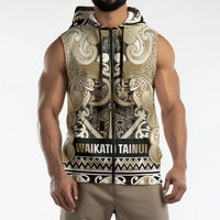 Aotearoa Iwi Waikato Tainui Sleeveless Zip Hoodie Maori Wharenui House Tribal Pattern LT9 - Polynesian Pride
