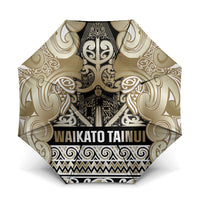Aotearoa Iwi Waikato Tainui Umbrella Maori Wharenui House Tribal Pattern LT9 One Size Folded 11.42 inch Opened Diameter 37.4 inch Light Gold - Polynesian Pride