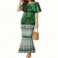 Aotearoa Iwi Ngati Maniapoto Mermaid Dress Maori Wharenui House Tribal Pattern LT9 Women Dark green - Polynesian Pride