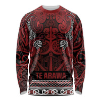 Aotearoa Iwi Te Arawa Long Sleeve Shirt Maori Wharenui House Tribal Pattern LT9 Unisex Dark Red - Polynesian Pride