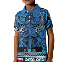 Aotearoa Iwi Ngati Porou Kid Polo Shirt Maori Wharenui House Tribal Pattern LT9 Kid Blue - Polynesian Pride