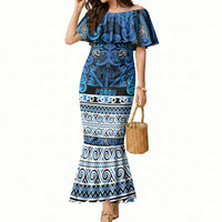 Aotearoa Iwi Ngati Porou Mermaid Dress Maori Wharenui House Tribal Pattern LT9 Women Blue - Polynesian Pride