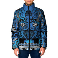 Aotearoa Iwi Ngati Porou Padded Jacket Maori Wharenui House Tribal Pattern LT9 Men Blue - Polynesian Pride