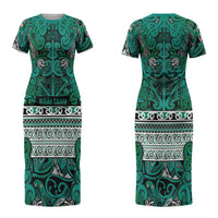Aotearoa Iwi Ngai Tahu Couples Matching Short Sleeve Bodycon Dress and Long Sleeve Button Shirt Maori Wharenui House Tribal Pattern LT9 - Polynesian Pride
