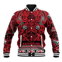Aotearoa Iwi Ngati Kahungunu Baseball Jacket Maori Wharenui House Tribal Pattern LT9 Unisex Dark red - Polynesian Pride