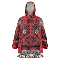 Aotearoa Iwi Ngati Kahungunu Wearable Blanket Hoodie Maori Wharenui House Tribal Pattern LT9 One Size Dark red - Polynesian Pride