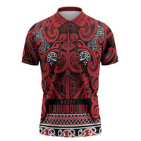 Aotearoa Iwi Ngati Kahungunu Zipper Polo Shirt Maori Wharenui House Tribal Pattern LT9 Dark red - Polynesian Pride