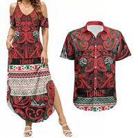 Aotearoa Iwi Tuhoe Couples Matching Summer Maxi Dress and Hawaiian Shirt Maori Wharenui House Tribal Pattern LT9 Green Red - Polynesian Pride