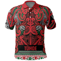 Aotearoa Iwi Tuhoe Polo Shirt Maori Wharenui House Tribal Pattern LT9 Green Red - Polynesian Pride