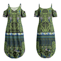 Aotearoa Iwi Whakatohea Couples Matching Summer Maxi Dress and Long Sleeve Button Shirt Maori Wharenui House Tribal Pattern LT9 - Polynesian Pride