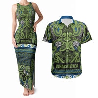 Aotearoa Iwi Whakatohea Couples Matching Tank Maxi Dress and Hawaiian Shirt Maori Wharenui House Tribal Pattern LT9 Olive green - Polynesian Pride