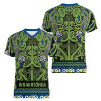 Aotearoa Iwi Whakatohea Women V-Neck T-Shirt Maori Wharenui House Tribal Pattern LT9 - Polynesian Pride