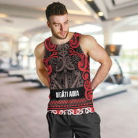 Aotearoa Iwi Ngati Awa Men Tank Top Maori Wharenui House Tribal Pattern LT9 Red - Polynesian Pride