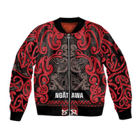 Aotearoa Iwi Ngati Awa Sleeve Zip Bomber Jacket Maori Wharenui House Tribal Pattern LT9 Unisex Red - Polynesian Pride