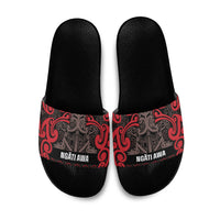 Aotearoa Iwi Ngati Awa Slide Sandals Maori Wharenui House Tribal Pattern LT9 Red - Polynesian Pride