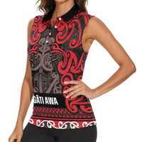 Aotearoa Iwi Ngati Awa Women Sleeveless Polo Shirt Maori Wharenui House Tribal Pattern LT9 - Polynesian Pride