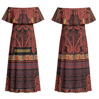 Aotearoa Iwi Rongowhakaata Couples Matching Off Shoulder Maxi Dress and Long Sleeve Button Shirt Maori Wharenui House Tribal Pattern LT9 - Polynesian Pride
