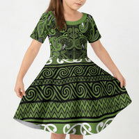 Aotearoa Iwi Ngāti Tama ki Taranaki Trust Kid Short Sleeve Dress Maori Wharenui House Tribal Pattern LT9 KID Lime - Polynesian Pride