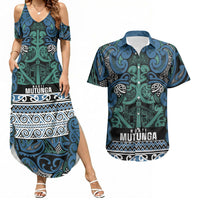 Aotearoa Iwi Ngati Mutunga Couples Matching Summer Maxi Dress and Hawaiian Shirt Maori Wharenui House Tribal Pattern LT9 Ocean Blue - Polynesian Pride