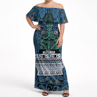 Aotearoa Iwi Ngati Mutunga Off Shoulder Maxi Dress Maori Wharenui House Tribal Pattern LT9 Women Ocean Blue - Polynesian Pride