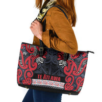 Aotearoa Iwi Te ati Awa Leather Tote Bag Maori Wharenui House Tribal Pattern LT9 Bright Red - Polynesian Pride