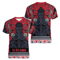Aotearoa Iwi Te ati Awa Women V-Neck T-Shirt Maori Wharenui House Tribal Pattern LT9 - Polynesian Pride
