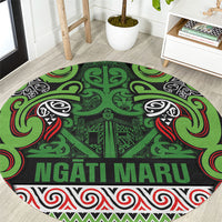 Aotearoa Iwi Ngati Maru Hauraki Round Carpet Maori Wharenui House Tribal Pattern LT9 Green Red - Polynesian Pride