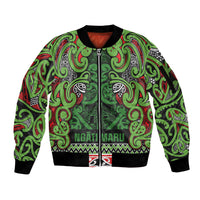 Aotearoa Iwi Ngati Maru Hauraki Sleeve Zip Bomber Jacket Maori Wharenui House Tribal Pattern LT9 Unisex Green Red - Polynesian Pride