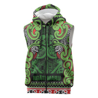 Aotearoa Iwi Ngati Maru Hauraki Sleeveless Zip Hoodie Maori Wharenui House Tribal Pattern LT9 Green Red - Polynesian Pride