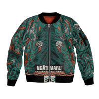 Aotearoa Iwi Ngāti Maru Taranaki Sleeve Zip Bomber Jacket Maori Wharenui House Tribal Pattern LT9 Unisex Deep Teal - Polynesian Pride
