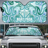 Aotearoa Iwi Ngati Paoa Auto Sun Shade Maori Wharenui House Tribal Pattern LT9 Turquoise - Polynesian Pride