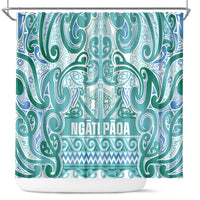 Aotearoa Iwi Ngati Paoa Shower Curtain Maori Wharenui House Tribal Pattern LT9 Turquoise - Polynesian Pride