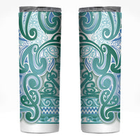 Aotearoa Iwi Ngati Paoa Skinny Tumbler Maori Wharenui House Tribal Pattern LT9 Turquoise - Polynesian Pride