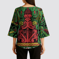 Aotearoa Iwi Ngati Hine Kimono Sleeve Blouse Maori Wharenui House Tribal Pattern LT9 - Polynesian Pride