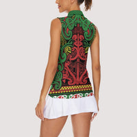 Aotearoa Iwi Ngati Hine Women Sleeveless Polo Shirt Maori Wharenui House Tribal Pattern LT9 - Polynesian Pride