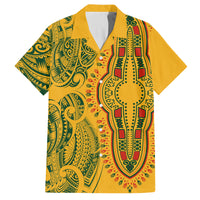Africa Dashiki Family Matching Long Sleeve Bodycon Dress and Hawaiian Shirt African Tribal Art Mixed Polynesian Tattoo Gold Color Unique LT9 Dad's Shirt - Short Sleeve Gold - Polynesian Pride