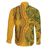 Africa Dashiki Family Matching Summer Maxi Dress and Hawaiian Shirt African Tribal Art Mixed Polynesian Tattoo Gold Color Unique LT9 - Polynesian Pride