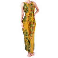 Africa Dashiki Family Matching Tank Maxi Dress and Hawaiian Shirt African Tribal Art Mixed Polynesian Tattoo Gold Color Unique LT9 Mom's Dress Gold - Polynesian Pride