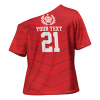 Custom Mate Ma'a Tonga Heritage Cross Shoulder Shirt Pacific Tribal Rugby Red Edition - Polynesian Pride