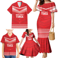 Custom Mate Ma'a Tonga Heritage Family Matching Mermaid Dress and Hawaiian Shirt Pacific Tribal Rugby Red Edition LT9 - Polynesian Pride