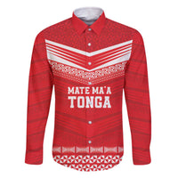 Custom Mate Ma'a Tonga Heritage Family Matching Off The Shoulder Long Sleeve Dress and Hawaiian Shirt Pacific Tribal Rugby Red Edition LT9 Dad's Shirt - Long Sleeve Red - Polynesian Pride