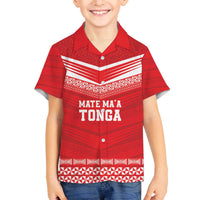 Custom Mate Ma'a Tonga Heritage Family Matching Off The Shoulder Long Sleeve Dress and Hawaiian Shirt Pacific Tribal Rugby Red Edition LT9 Son's Shirt Red - Polynesian Pride