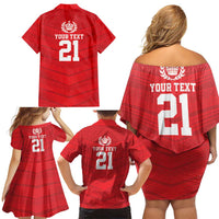 Custom Mate Ma'a Tonga Heritage Family Matching Off Shoulder Short Dress and Hawaiian Shirt Pacific Tribal Rugby Red Edition LT9 - Polynesian Pride