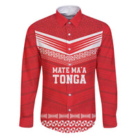 Custom Mate Ma'a Tonga Heritage Family Matching Off Shoulder Short Dress and Hawaiian Shirt Pacific Tribal Rugby Red Edition LT9 Dad's Shirt - Long Sleeve Red - Polynesian Pride