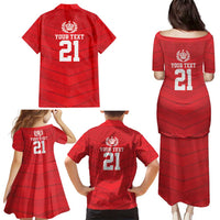 Custom Mate Ma'a Tonga Heritage Family Matching Puletasi and Hawaiian Shirt Pacific Tribal Rugby Red Edition - Polynesian Pride